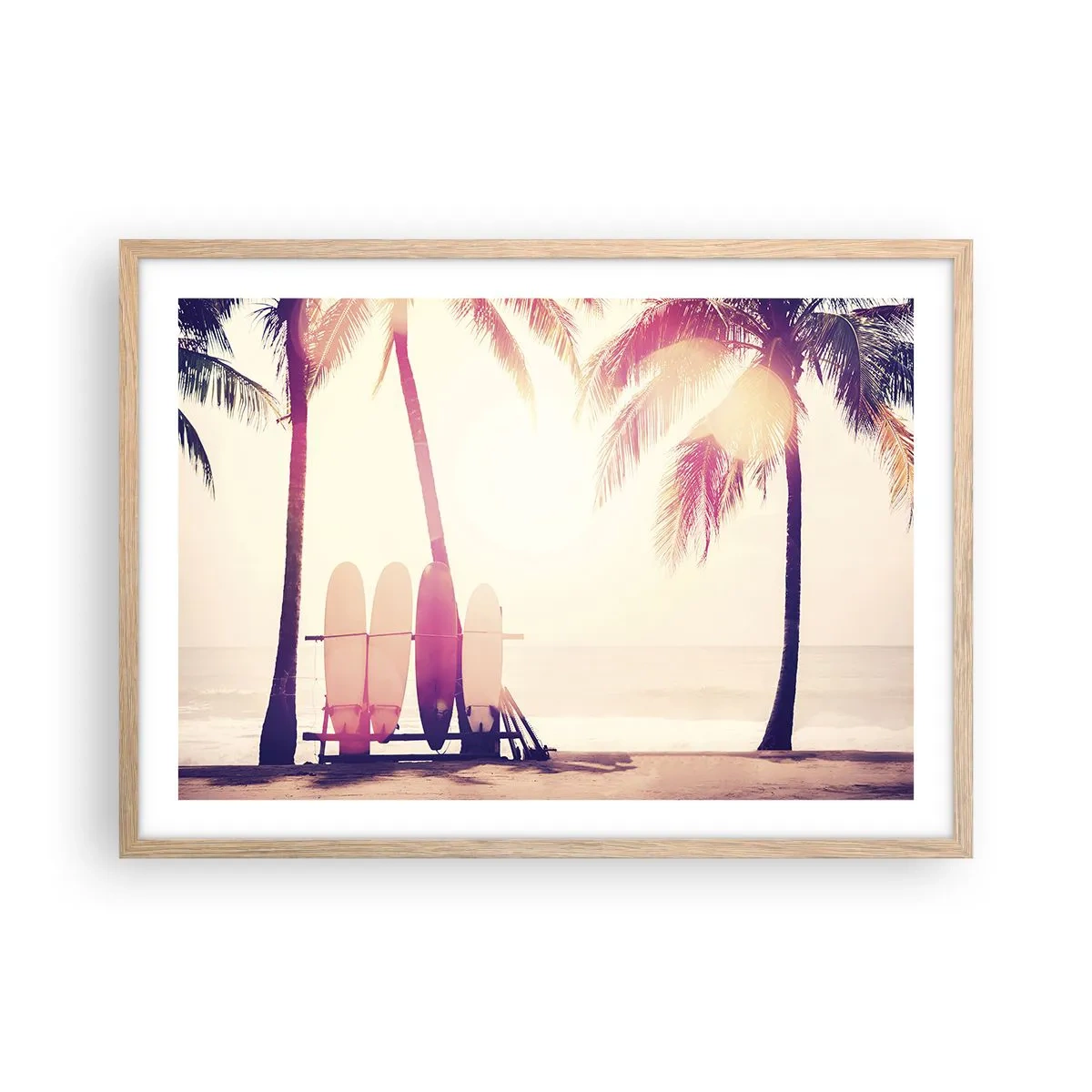 Plakat i ramme af lyst egetræ - Det bliver en fantastisk dag - 70x50 cm