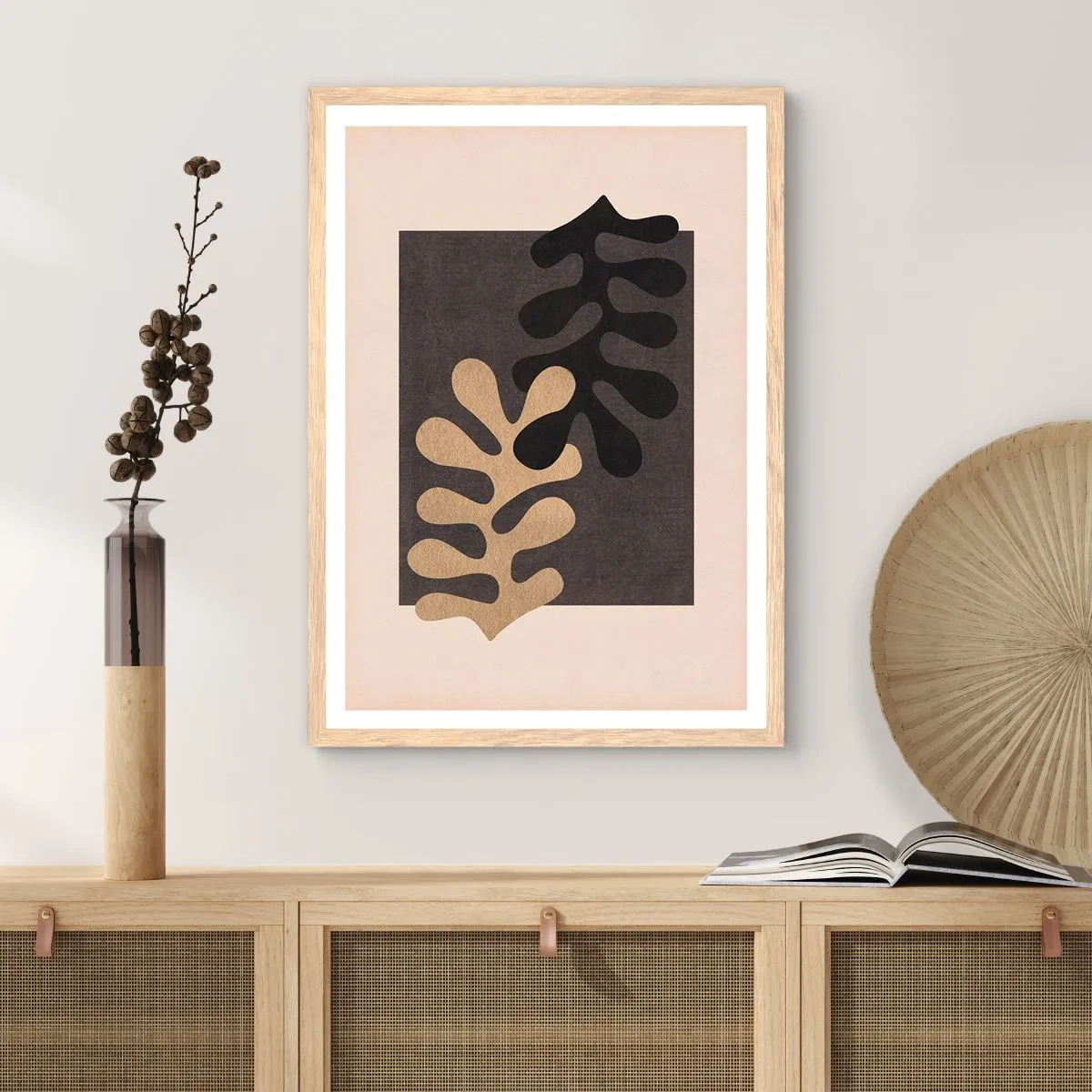 Plakat i ramme af lyst egetræ - Fravær og supplement - 61x91 cm