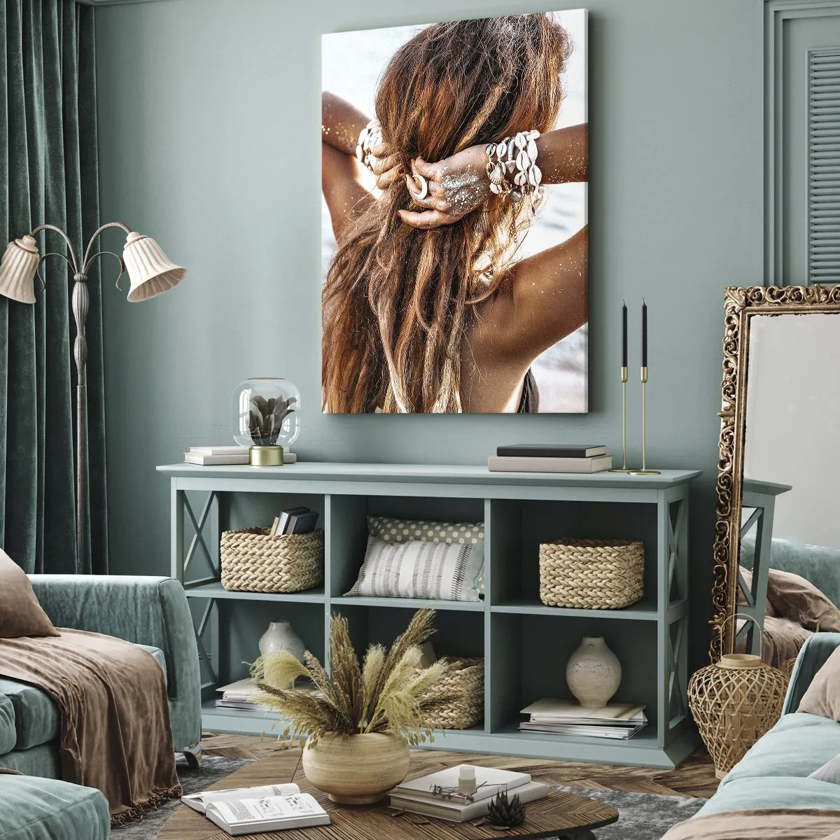 Lærredstryk - Billede på lærred - Søster af vand og solskin - 65x120 cm