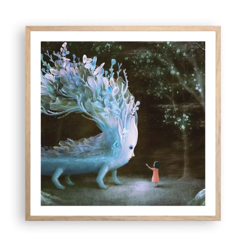 Plakat i ramme af lyst egetræ - Et fantastisk møde - 60x60 cm