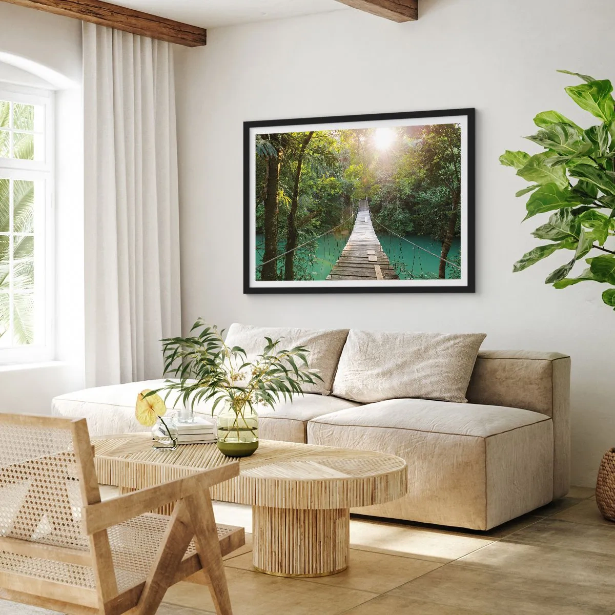 Plakat i sort ramme - Over det azurblå vand til den azurblå skov - 50x40 cm