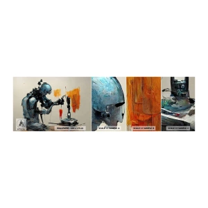 Prøve Fototapet Selvklæbende Deluxe Sticker - Kommer i morgen... - Kunstner, Kunstig intelligens, Robot - 100x30 cm