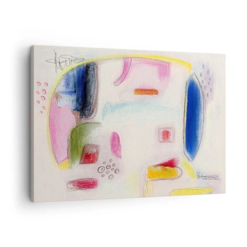 Lærredstryk - Billede på lærred - Farverige abstrakte former på en lys baggrund - 70x50cm - Mere konveks end konkav eller flad - Moderne vægdekoration til stue og soveværelse ARTTOR