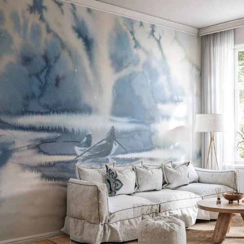 Fototapet Premium Sand - Lystfiskere i deres paradis - Abstraktion, Sø, Fiskeri - 250x175 cm