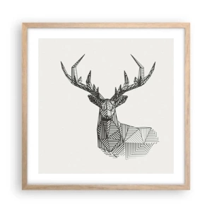 Plakat i ramme af lyst egetræ - Hjorte i kubistisk stil - 50x50 cm