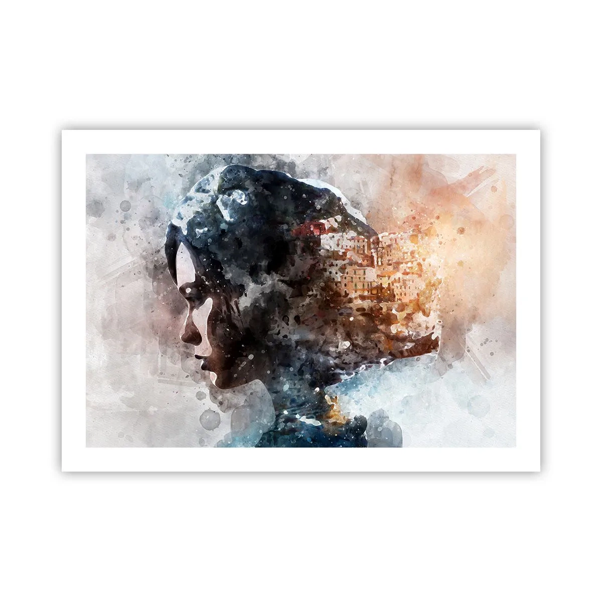Plakat - Historien om en pige med en by i baggrunden - 70x50 cm