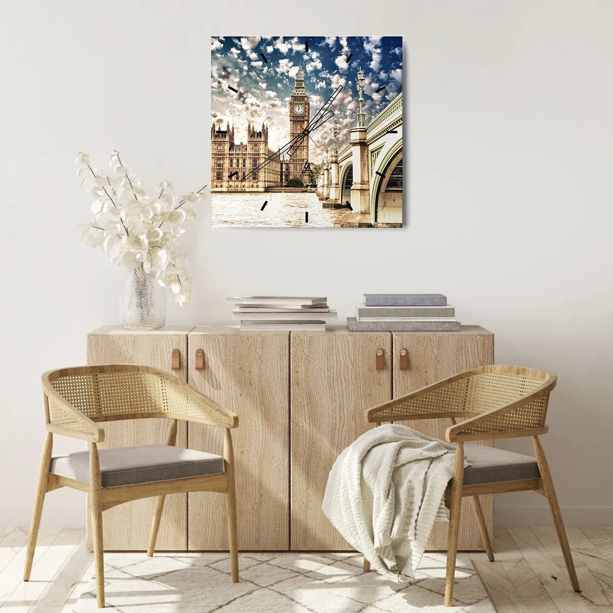 Vægur, Uret - Fjeragtige skyer over Themsen - 30x30 cm