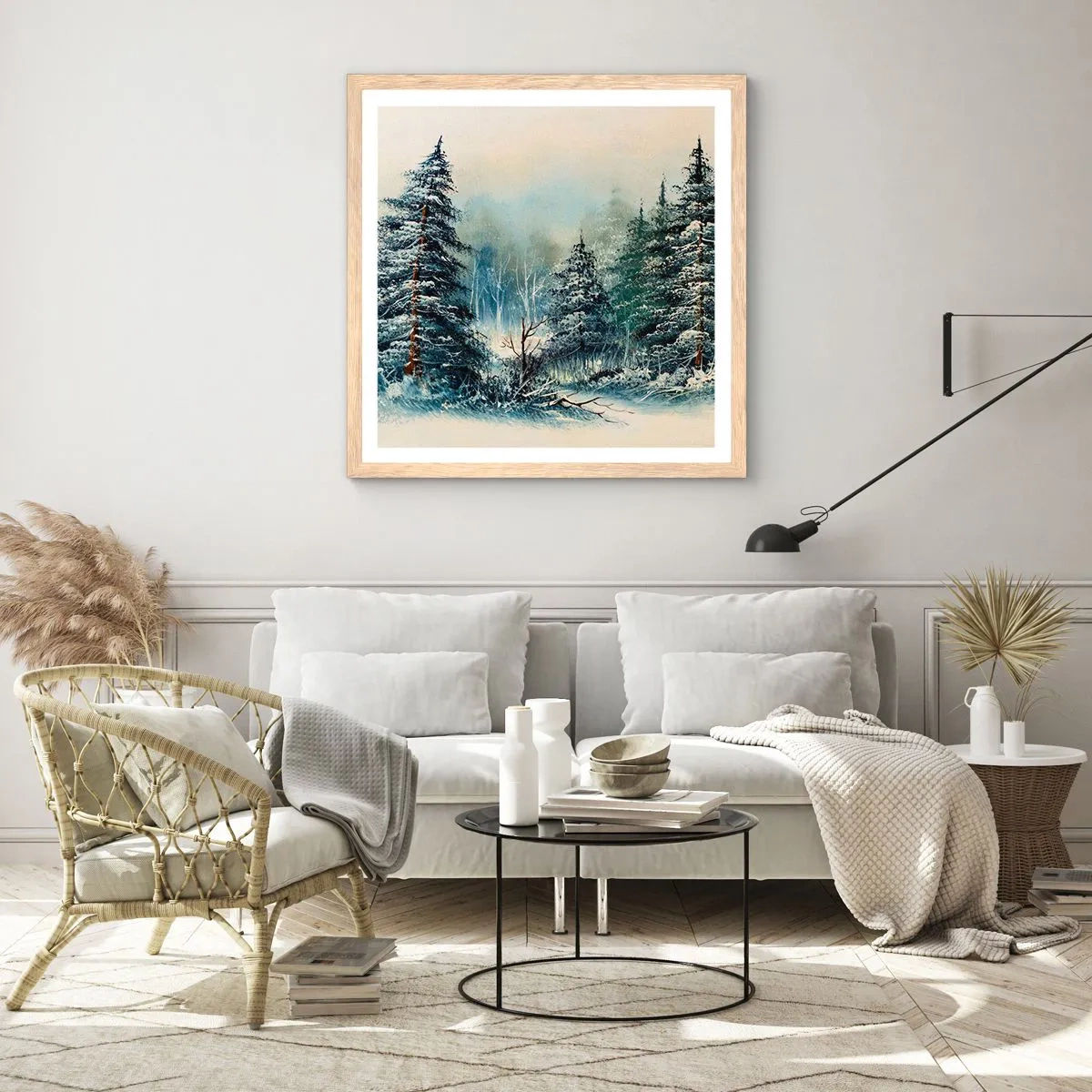 Plakat i ramme af lyst egetræ - Klar til jul - 60x60 cm