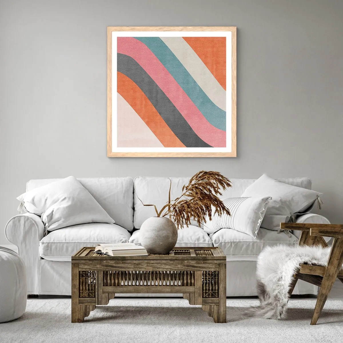 Plakat i ramme af lyst egetræ - Diagonal komposition - bevægelse - 60x60 cm