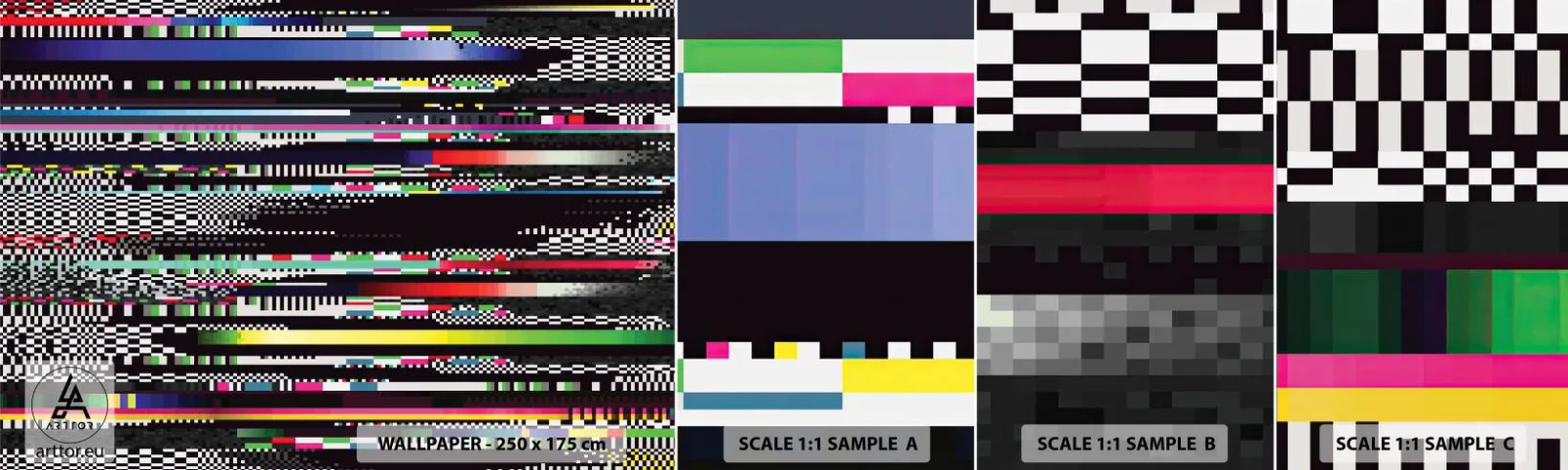 Prøve Fototapet Selvklæbende Deluxe Sticker - Det kontrollerede billede af virkeligheden - Abstraktion, Stykke, Digital støj - 100x30 cm