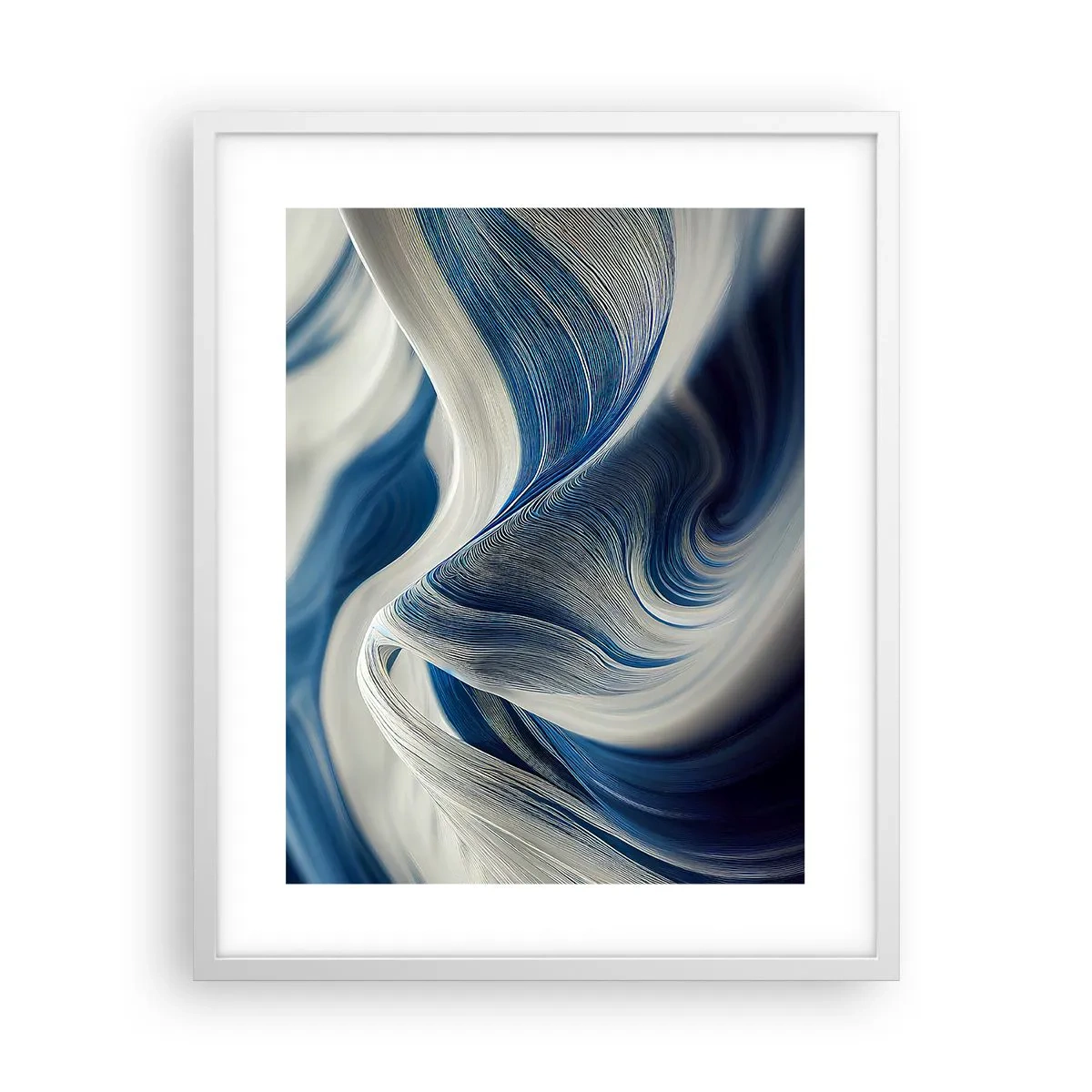 Plakat i hvid ramme - Flydende blå og hvide farver - 40x50 cm