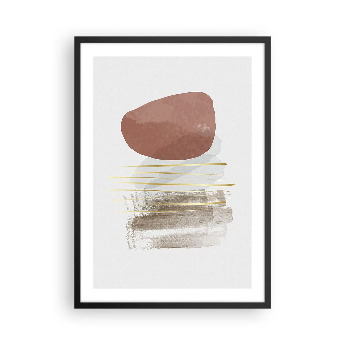 Plakat i sort ramme - Minimalistisk abstraktion med geometriske former og gyldne linjer - 50x70cm - Abstrakt kolonnade - Moderne vægdekoration til stue og soveværelse ARTTOR