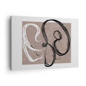 Lærredstryk - Billede på lærred - Sort og hvid abstraktion på en beige baggrund - 70x50cm - Komposition - en søgen efter fuldstændighed - Moderne vægdekoration til stue og soveværelse ARTTOR