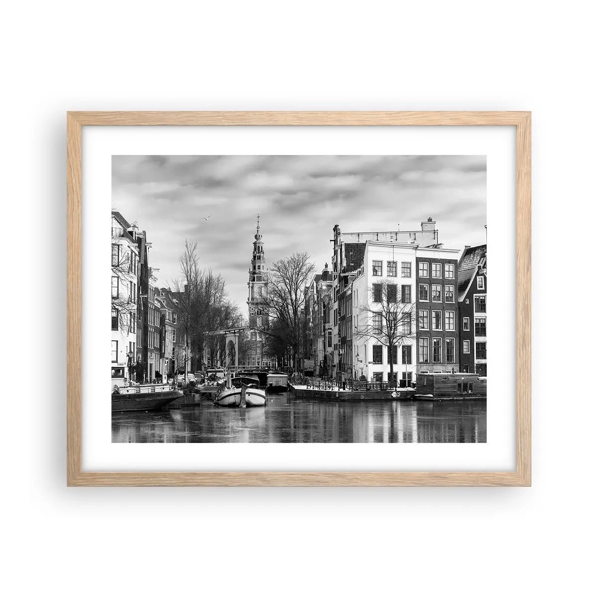 Plakat i ramme af lyst egetræ - Amsterdam stemning - 50x40 cm