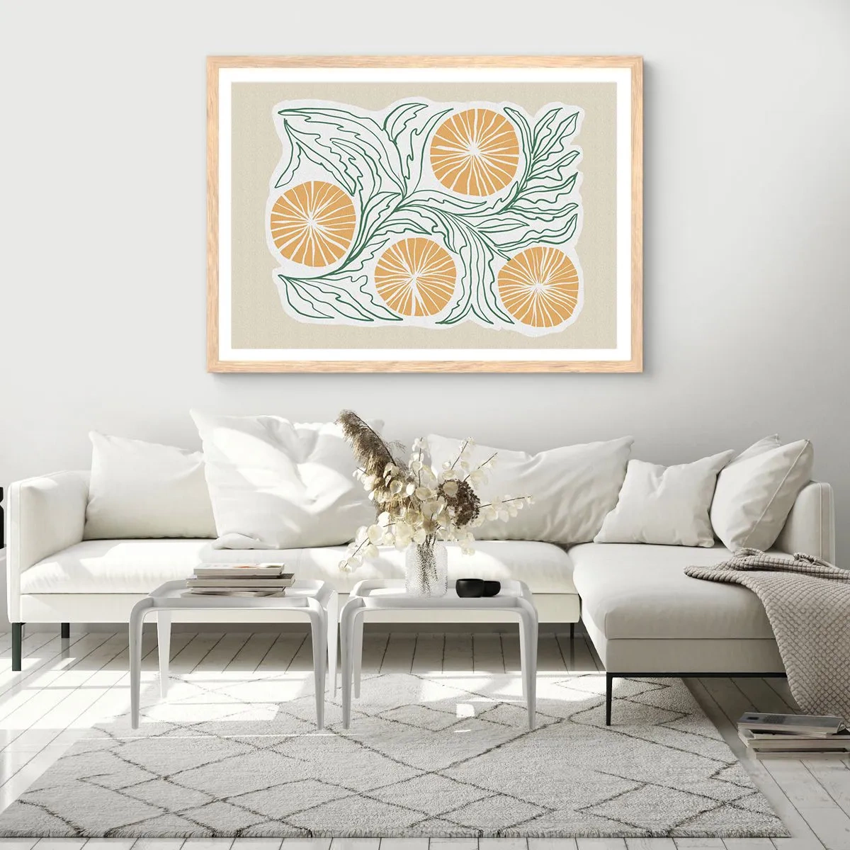 Plakat i ramme af lyst egetræ - Etnisk med et strejf af abstraktion - 70x50 cm