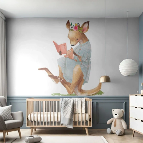 Fototapet Selvklæbende Deluxe Sticker - Læs for mig, mor - For børn, Kænguru, Mor med Barn - 250x175 cm