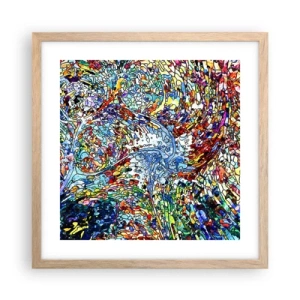 Plakat i ramme af lyst egetræ - Dråbe af farvet glas - 40x40 cm
