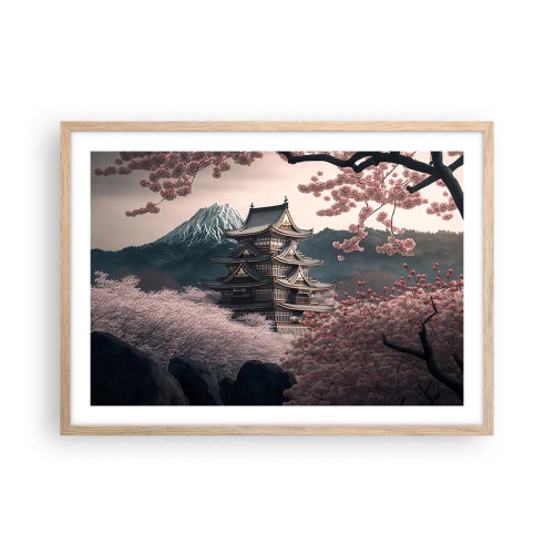 Plakat i ramme af lyst egetræ - Kirsebærblomsternes land - 70x50 cm