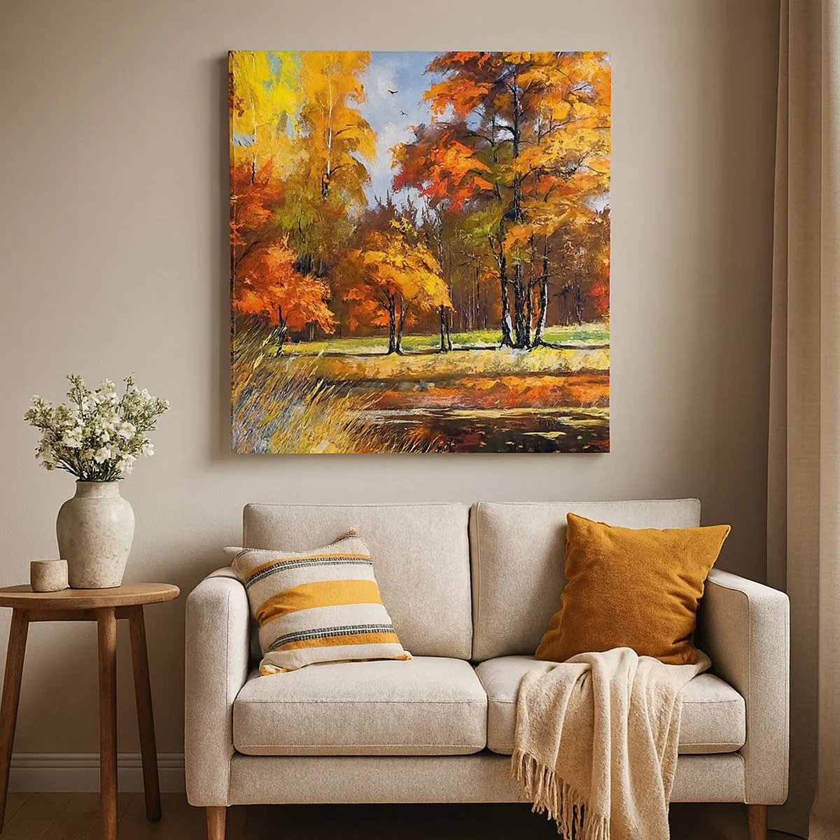 Lærredstryk - Billede på lærred - Landskab i guld og bronze - 30x30 cm