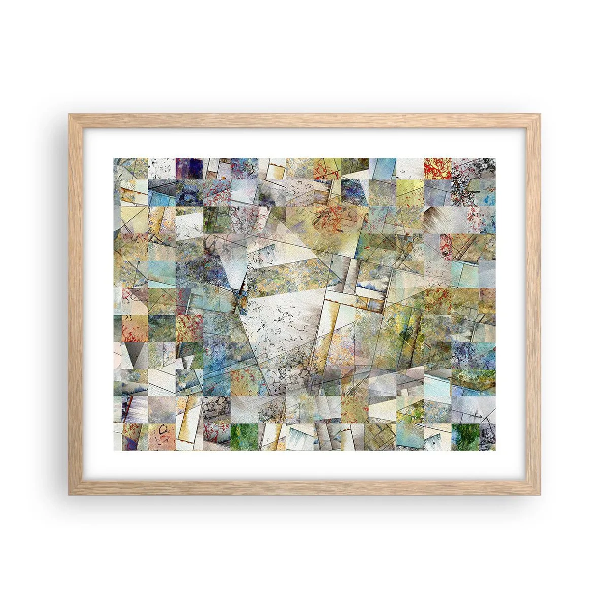 Plakat i ramme af lyst egetræ - Geometrisk ommøblering - 50x40 cm