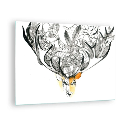 Billede på glas - Tegning af en hjort med flotte gevirer - 70x50cm - Horn af overflod - Moderne vægdekoration til stue og soveværelse ARTTOR