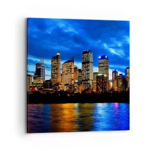 Lærredstryk - Billede på lærred - En nat med lys og farver - 70x70 cm