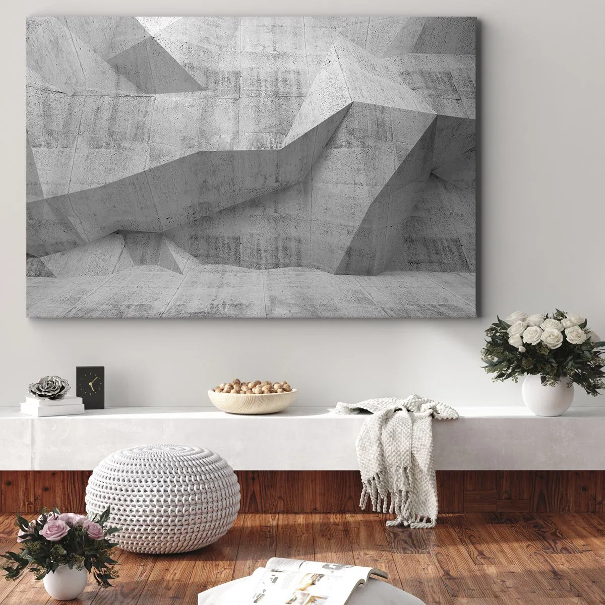 Lærredstryk - Billede på lærred - Geometriske betonformer i grå - 70x50cm - En ægte udfordring - Moderne vægdekoration til stue og soveværelse ARTTOR