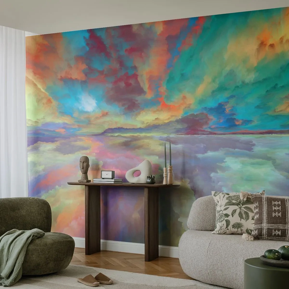 Fototapet Selvklæbende Deluxe Sticker - To himle - Abstraktion, Stykke, Surrealisme - 200x140 cm