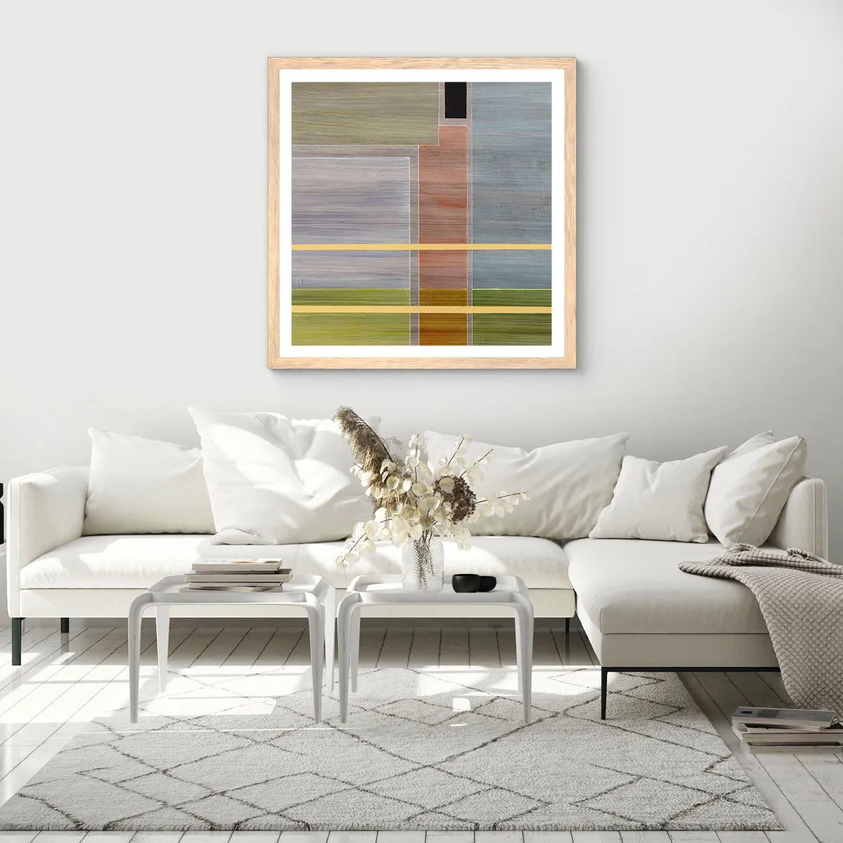 Plakat i ramme af lyst egetræ - Lige og rolig - 40x40 cm
