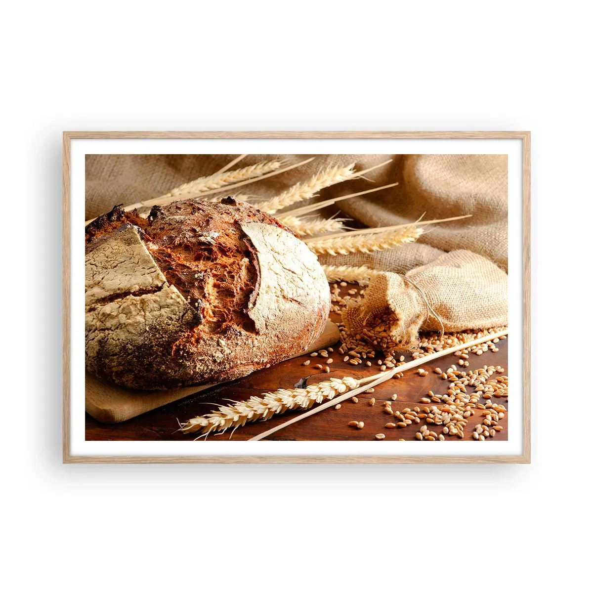 Plakat i ramme af lyst egetræ - Appetitlig, velduftende, sprød - 100x70 cm