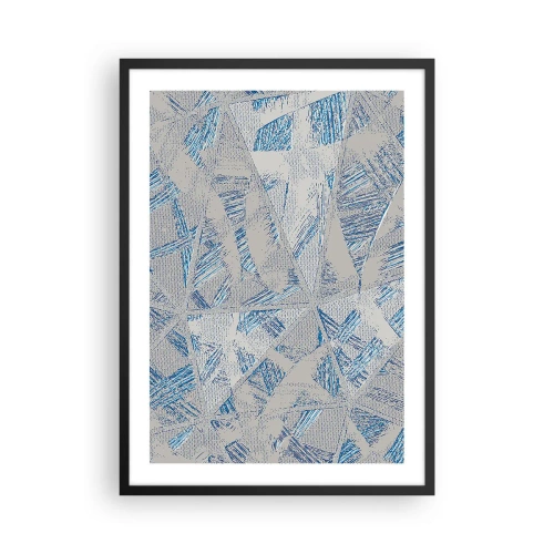 Plakat i sort ramme - Geometrisk abstraktion i nuancer af blå og grå - 50x70cm - I en gråblå labyrint - Moderne vægdekoration til stue og soveværelse ARTTOR