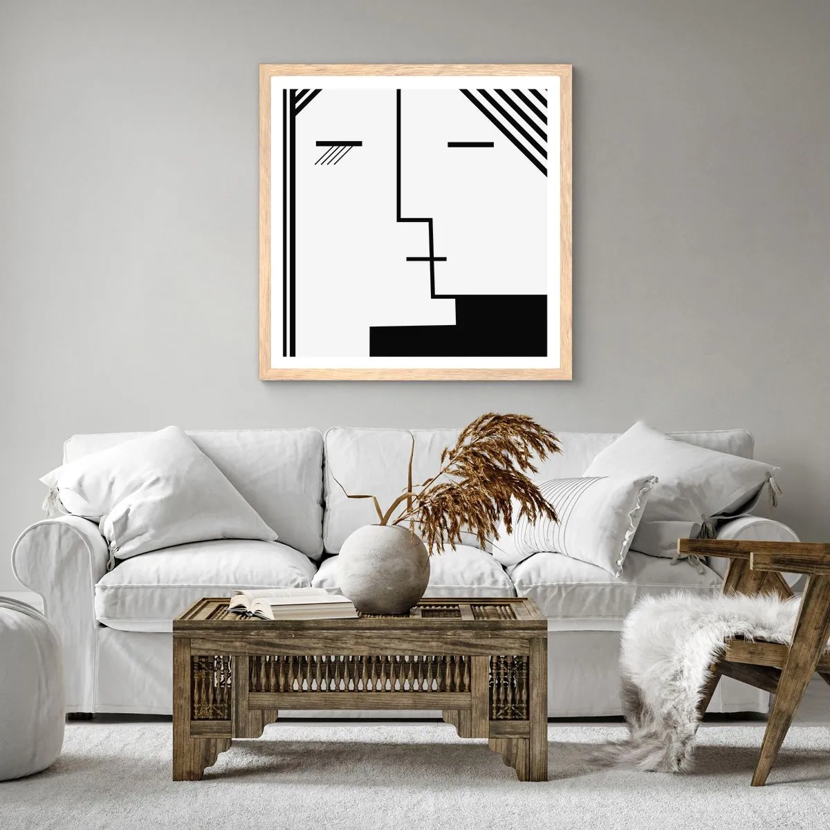Plakat i ramme af lyst egetræ - Bare et kys - 50x50 cm