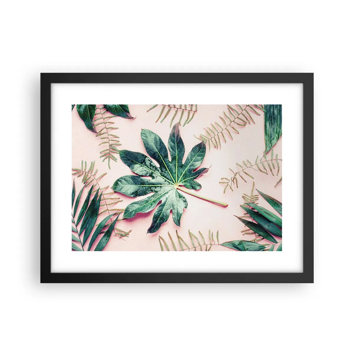 Plakat i sort ramme - En undersøgelse af grønt på en lyserød baggrund - 40x30 cm