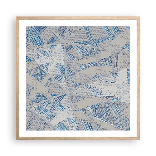 Plakat i ramme af lyst egetræ - I en gråblå labyrint - 60x60 cm