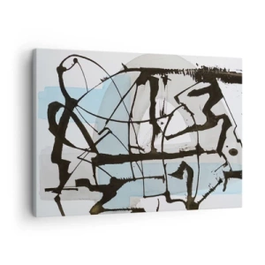 Lærredstryk - Billede på lærred - Abstrakte linjer og former i blåt og sort - 70x50cm - Ikke desto mindre blå - Moderne vægdekoration til stue og soveværelse ARTTOR