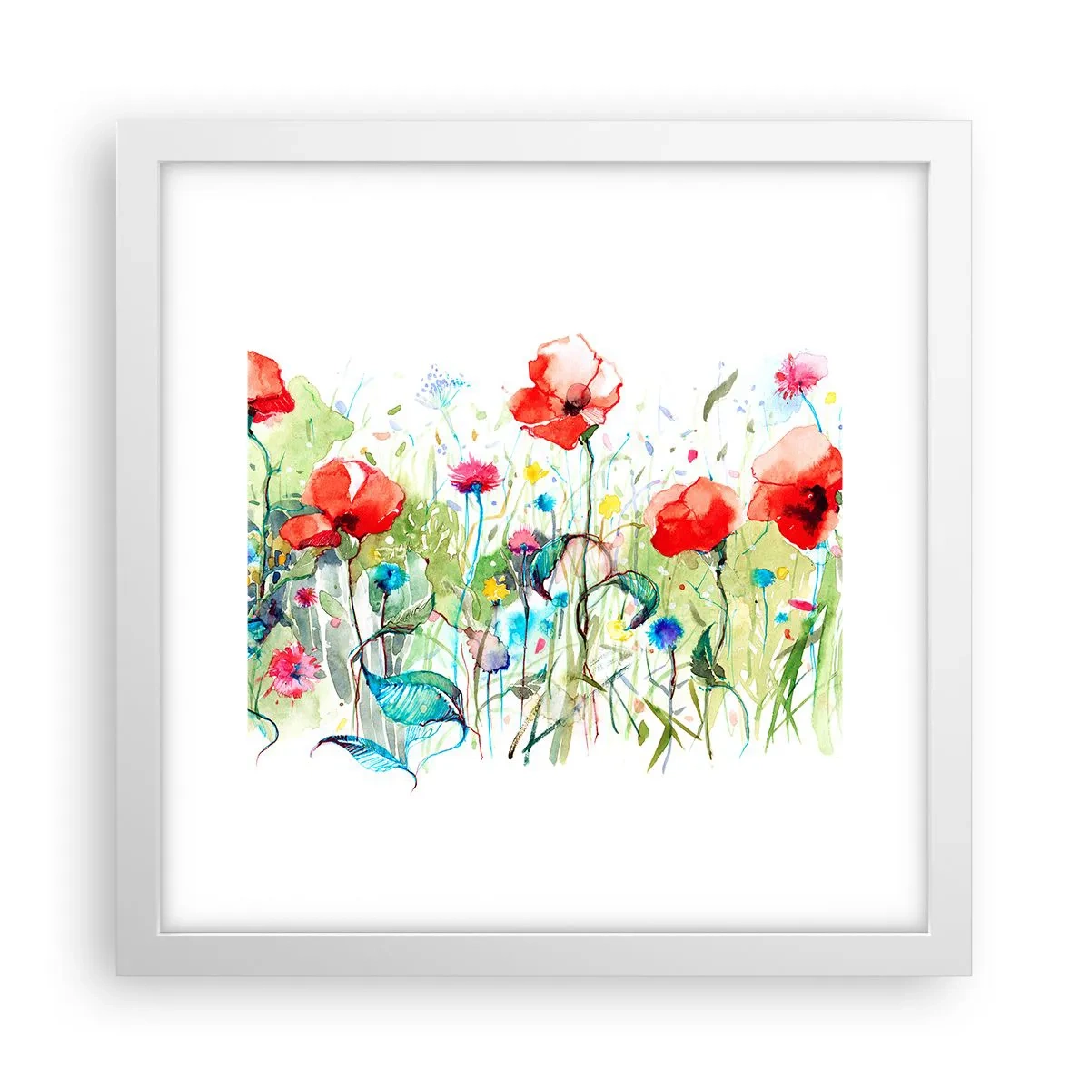 Plakat i hvid ramme - En blomstrende eng i maj - 30x30 cm