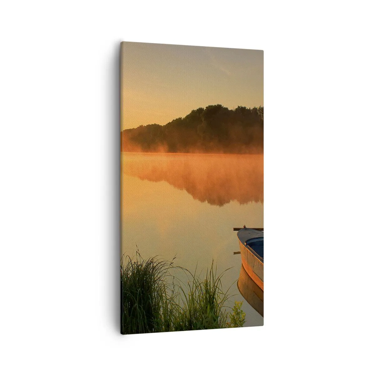 Lærredstryk - Billede på lærred - Solopgang over vand som en spejlplade - 55x100 cm