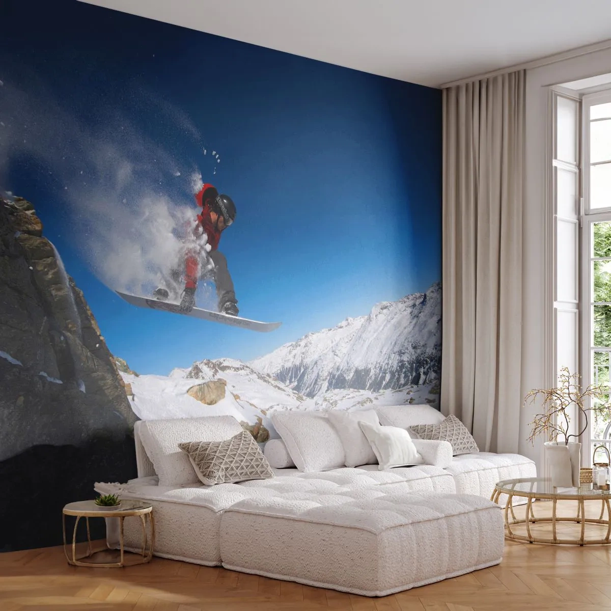 Fototapet Premium Canvas - Og du er blevet en del af rummet - Landskab, Snowboarding, Sport - 250x175 cm