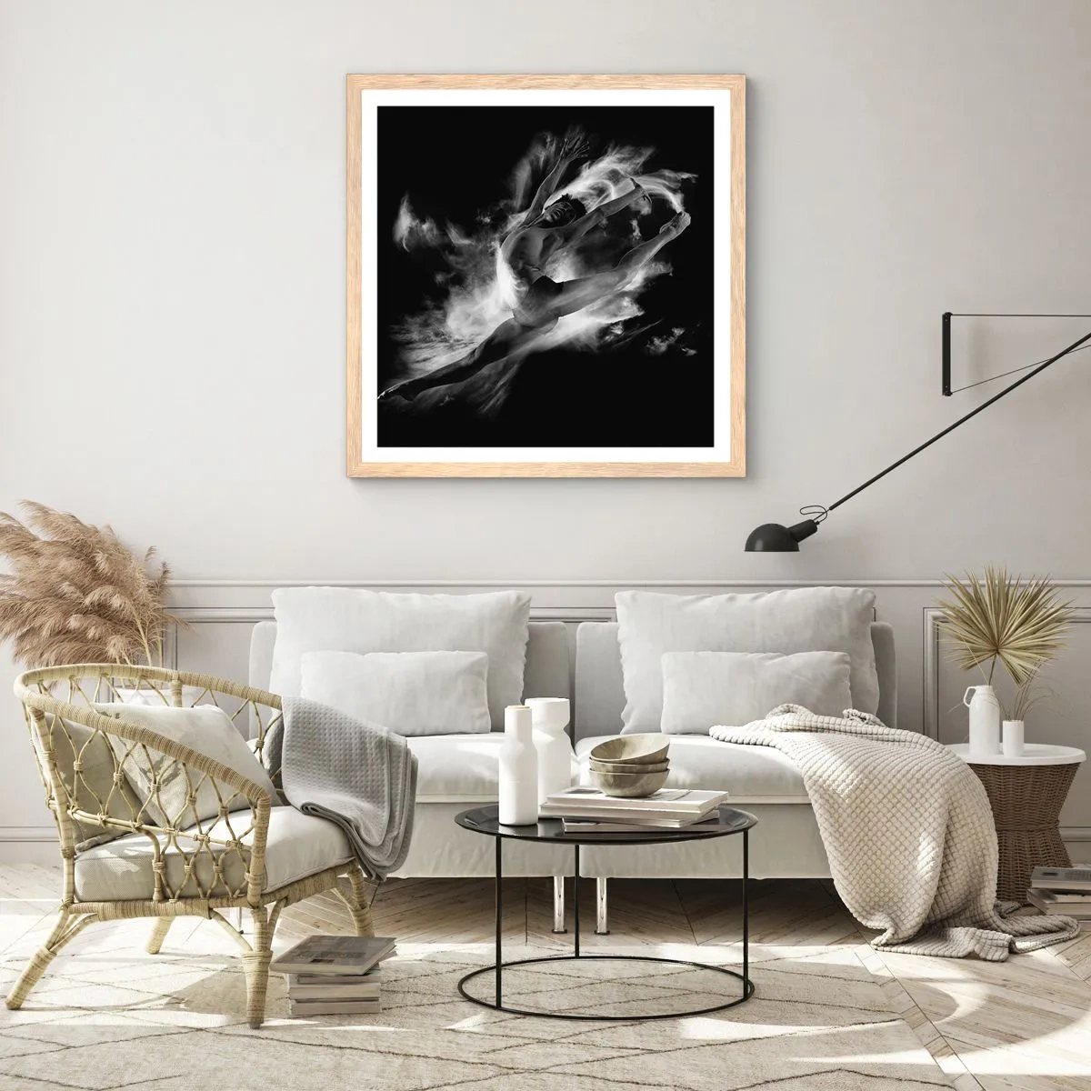 Plakat i ramme af lyst egetræ - Stoppet under flyvning - 50x50 cm