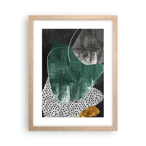 Plakat i ramme af lyst egetræ - Farverig abstraktion med en guldflager - 30x40 cm