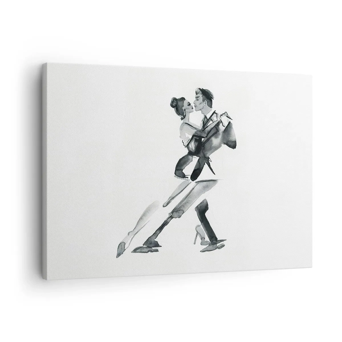 Lærredstryk - Billede på lærred - En diskret illustration af et par, der danser i en monokromatisk stil. - 70x50cm - I én rytme - Moderne vægdekoration til stue og soveværelse ARTTOR