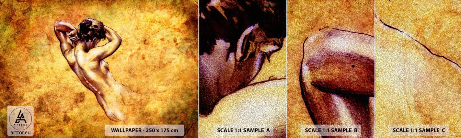 Prøve Fototapet Premium Sand - Afsløret, men stadig et mysterium - Kvinde, Handling, Stykke - 100x30 cm