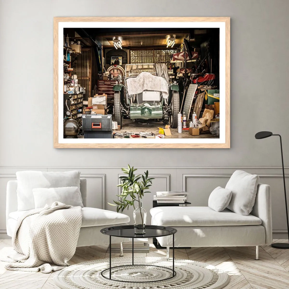 Plakat i ramme af lyst egetræ - Tilbage til fortiden - 91x61 cm