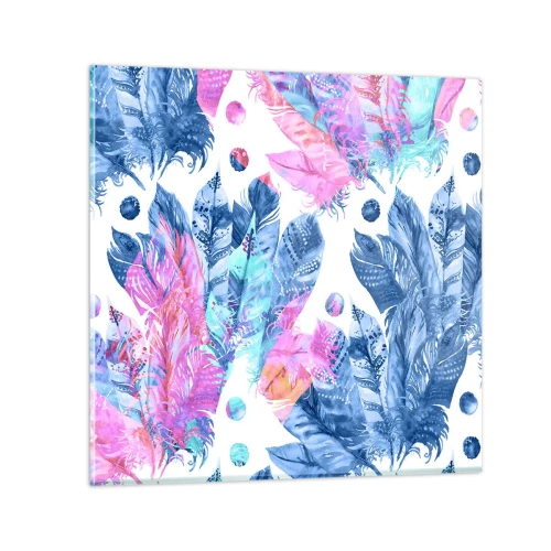 Billede på glas - Plys i lyserød og blå - 40x40 cm