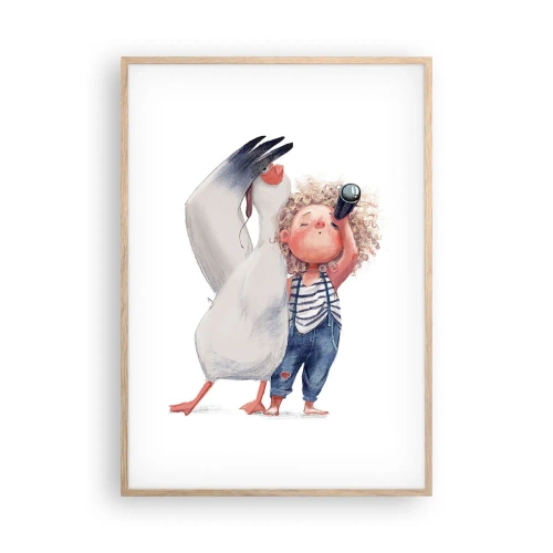 Plakat i ramme af lyst egetræ - En plan for en fantastisk rejse - 70x100 cm