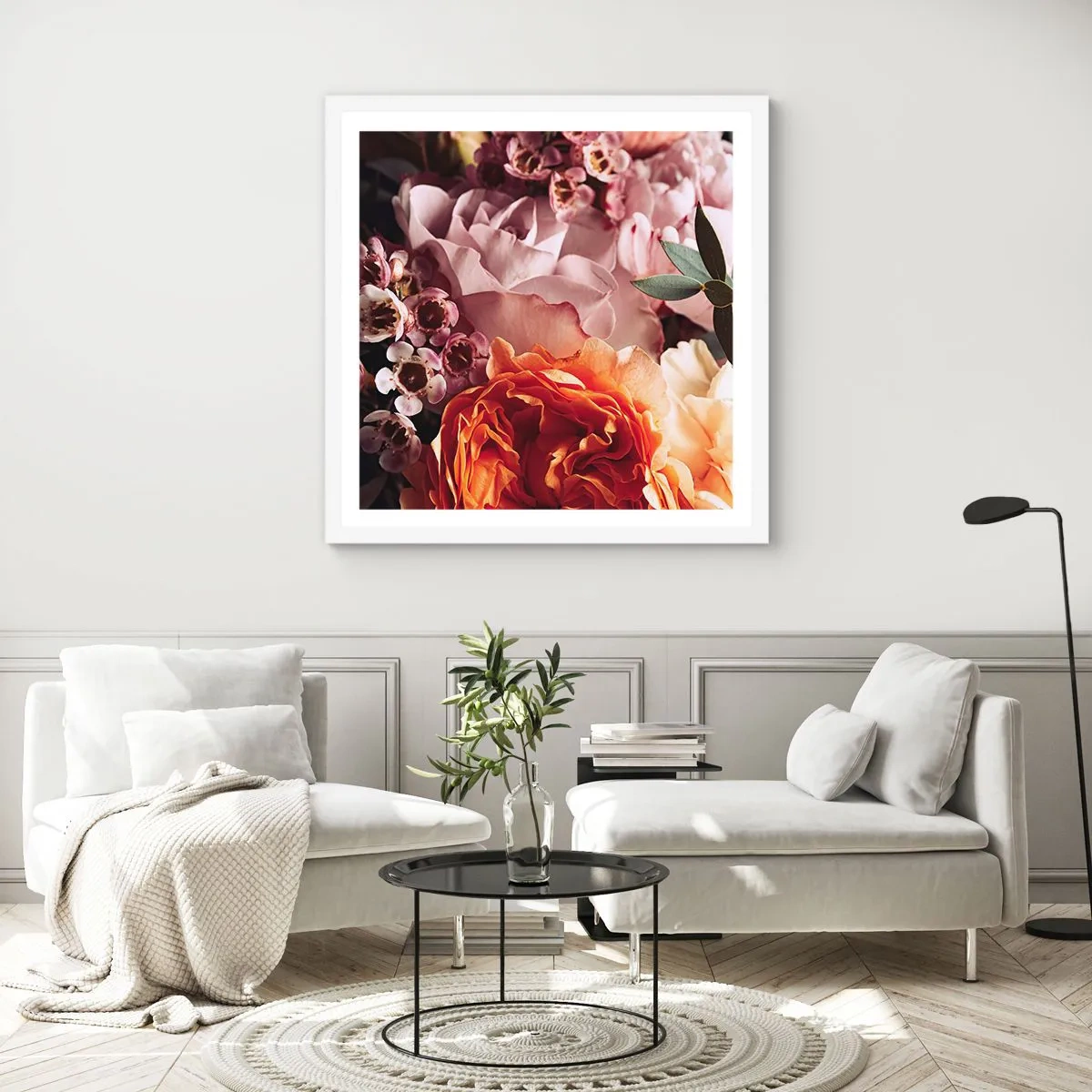 Plakat i hvid ramme - Indhyllet i skønhed - 30x30 cm