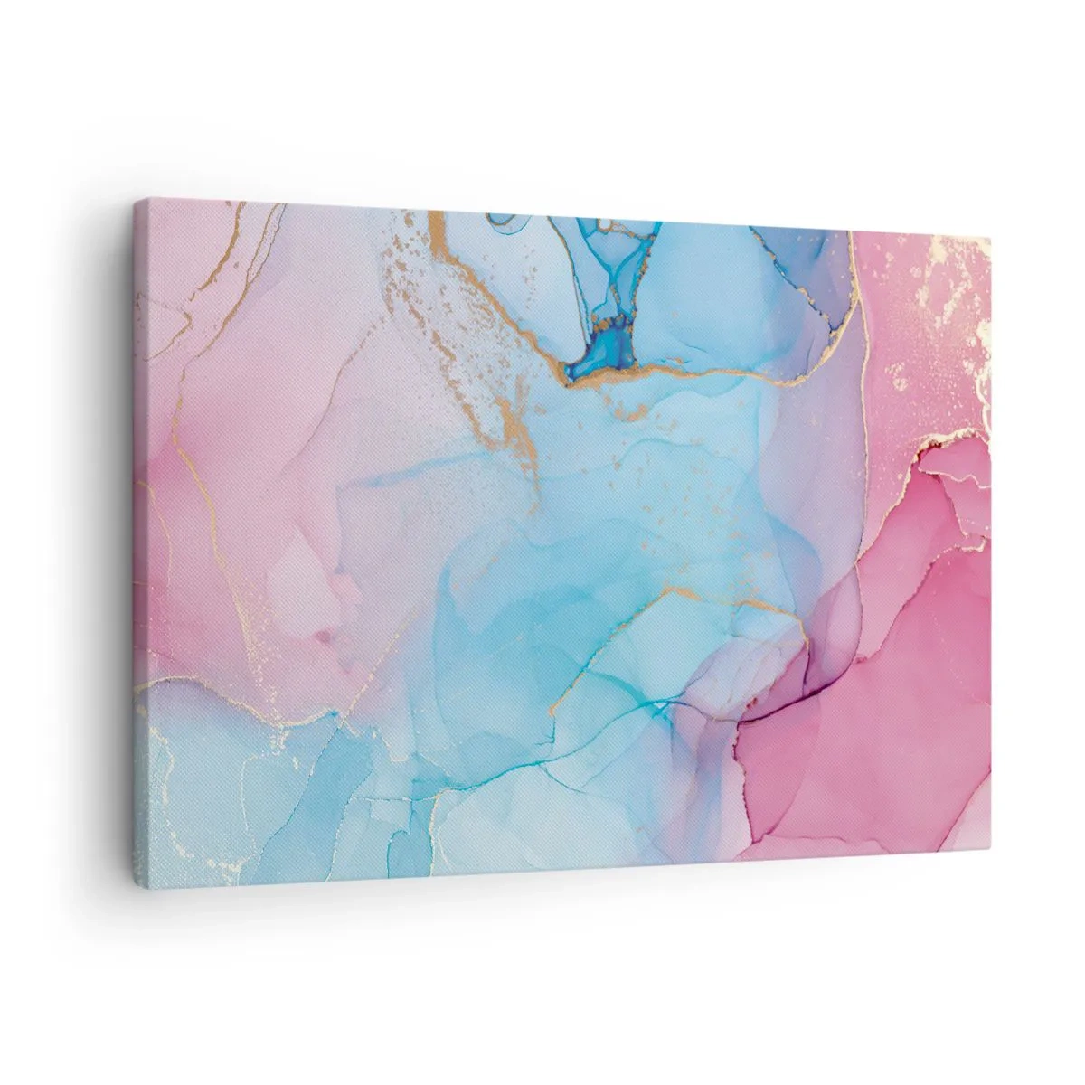 Lærredstryk - Billede på lærred - Abstrakte pastelmønstre med gulddetaljer - 70x50cm - Møde og gennemtrængning - Moderne vægdekoration til stue og soveværelse ARTTOR