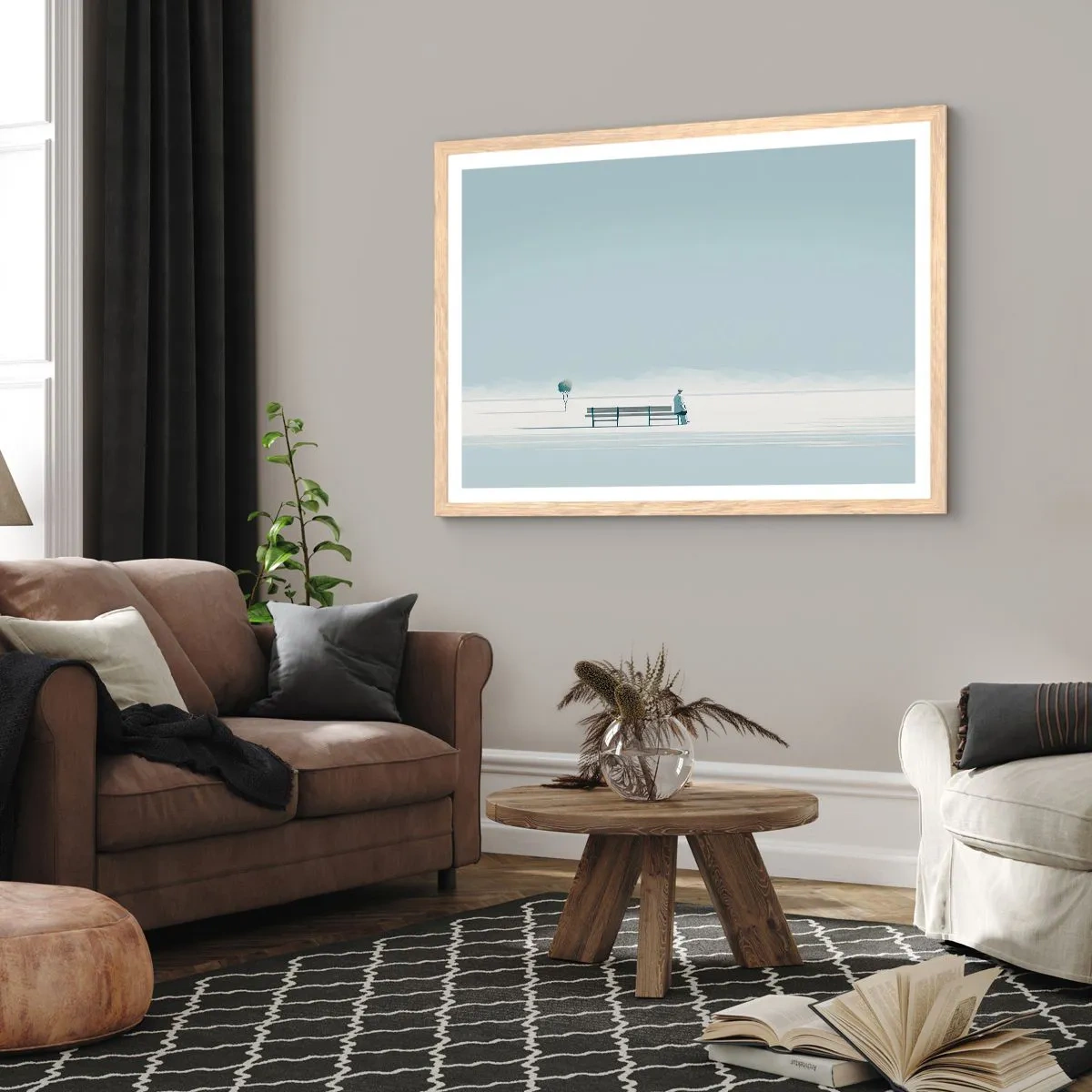 Plakat i ramme af lyst egetræ - Ja, jeg venter. - 50x40 cm