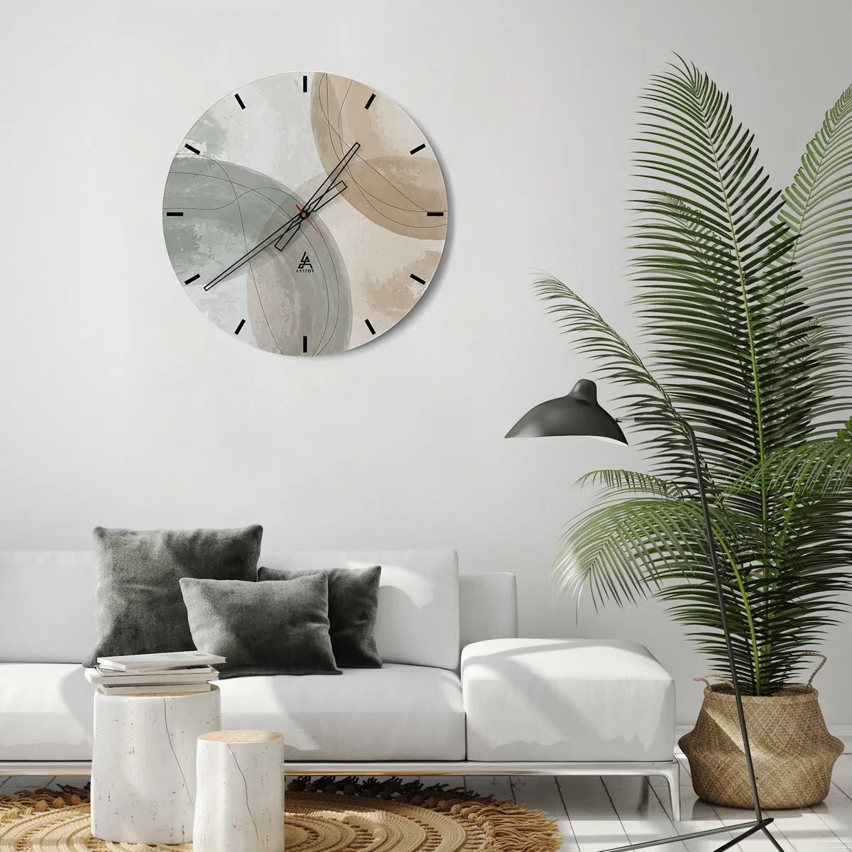 Vægur, Uret - Abstrakte, sammentrængende former i beige nuancer - 30x30cm - Gennemtrængning af verdener - Moderne vægdekoration til stue, køkken og soveværelse ARTTOR