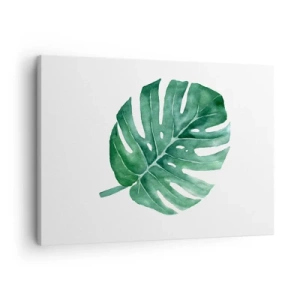 Lærredstryk - Billede på lærred - Grønt monsterablad i minimalistisk stil - 70x50cm - Grønt koncept - Moderne vægdekoration til stue og soveværelse ARTTOR